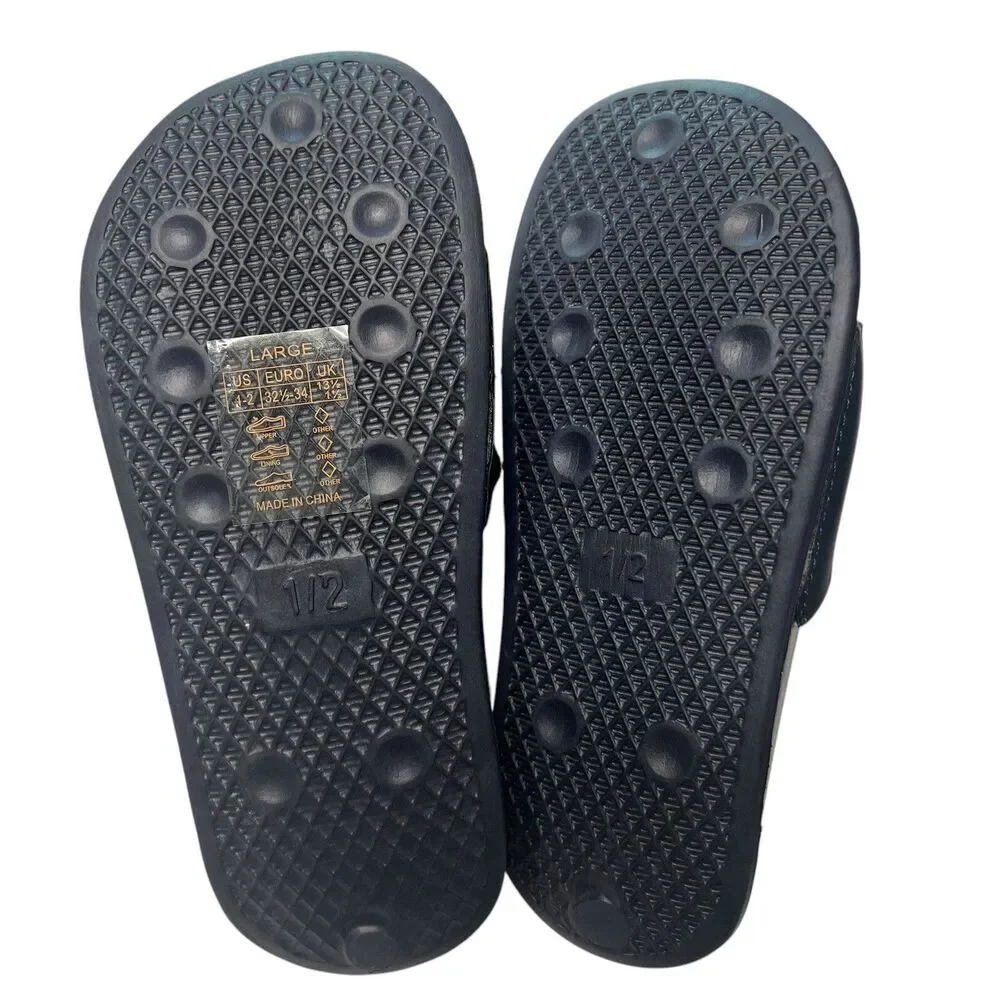 Shark Slides Youth Boys Navy Combo Sandals Summer‎ Pool Shoes Large 1/2